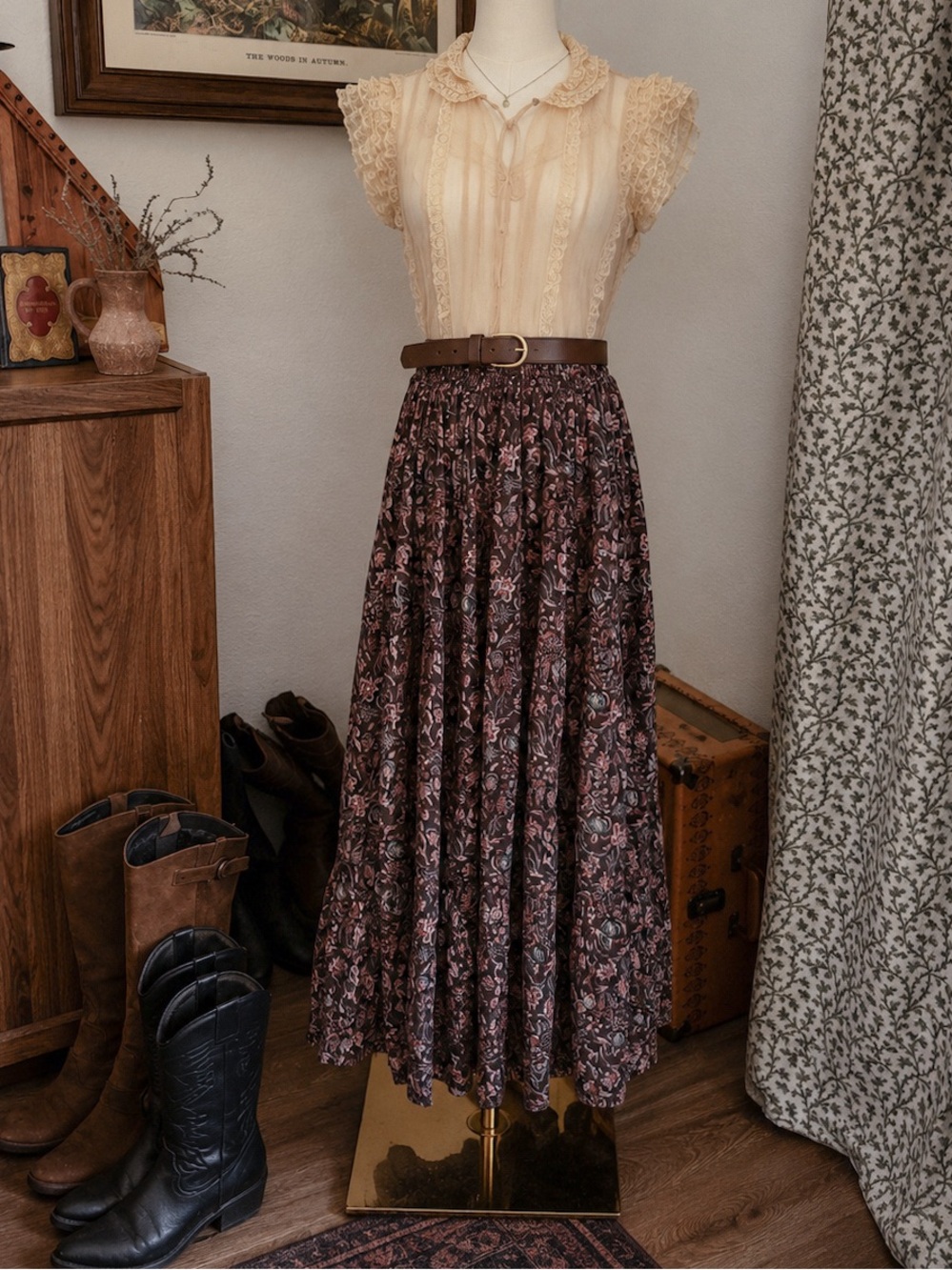 Lucky Brand XS 100% Cotton Floral Maxi Skirt - Boho Prairie Cottagecore